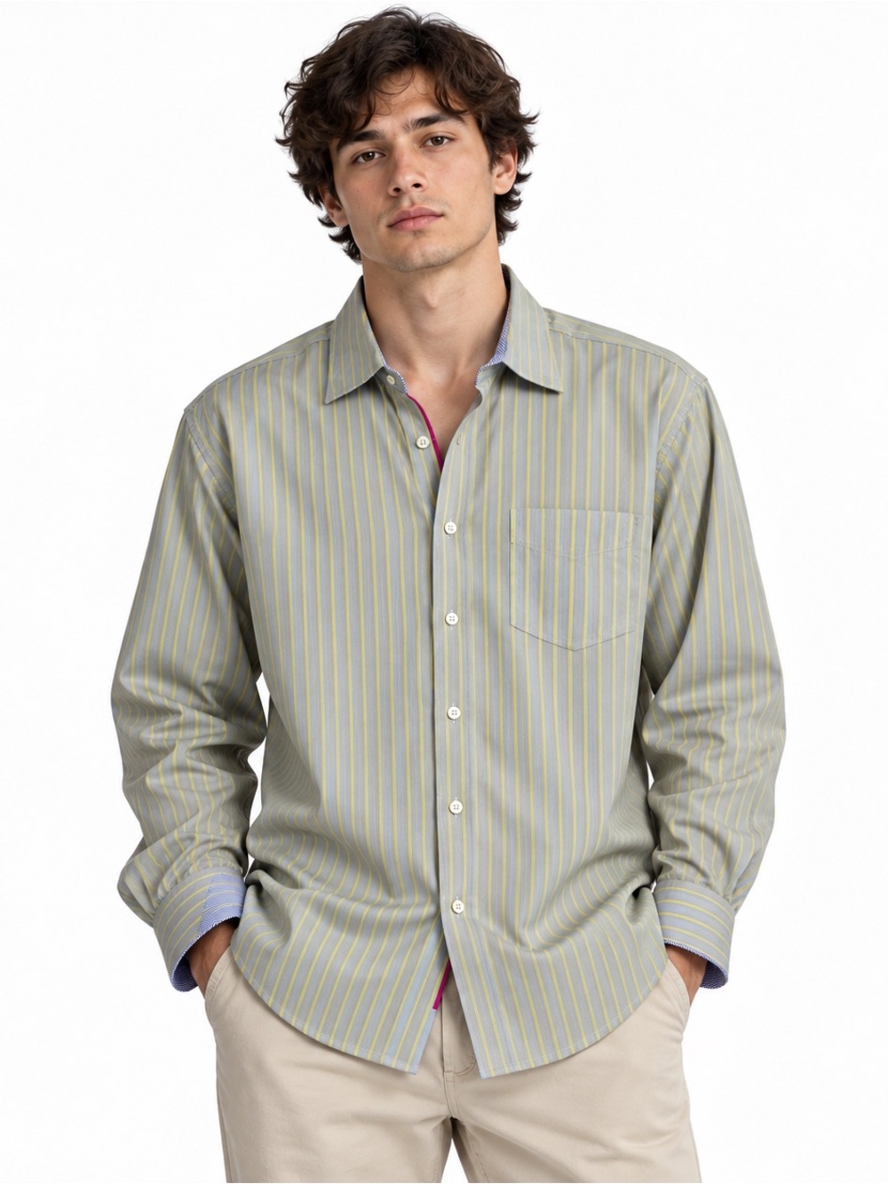 Arnold Zimberg Men’s XL Striped Cotton Button Down Shirt Colorblock Preppy